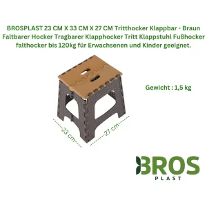 BROSPLAST 23 CM X 33 CM X 27 CM Tritthocker Klappbar- braun faltbarer Hocker Tragbarer Klapphocker Tritt Klappstuhl Fusshocker  falthocker bis 120 Kg für Erwachsenen und kinder geeignet.